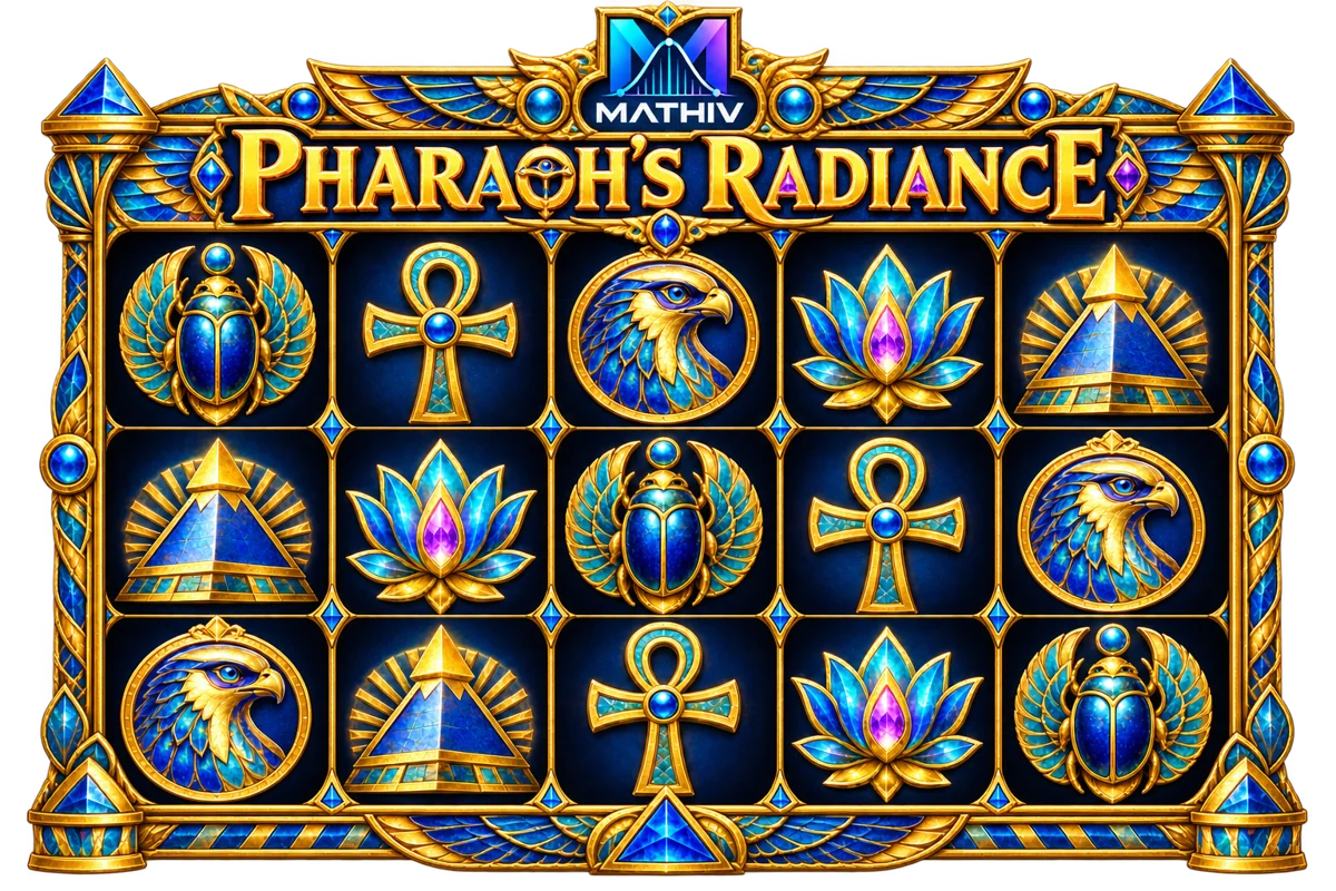 Mathiv: Pharaoh’s Radiance five-reel, three-row concept with matching themed symbols