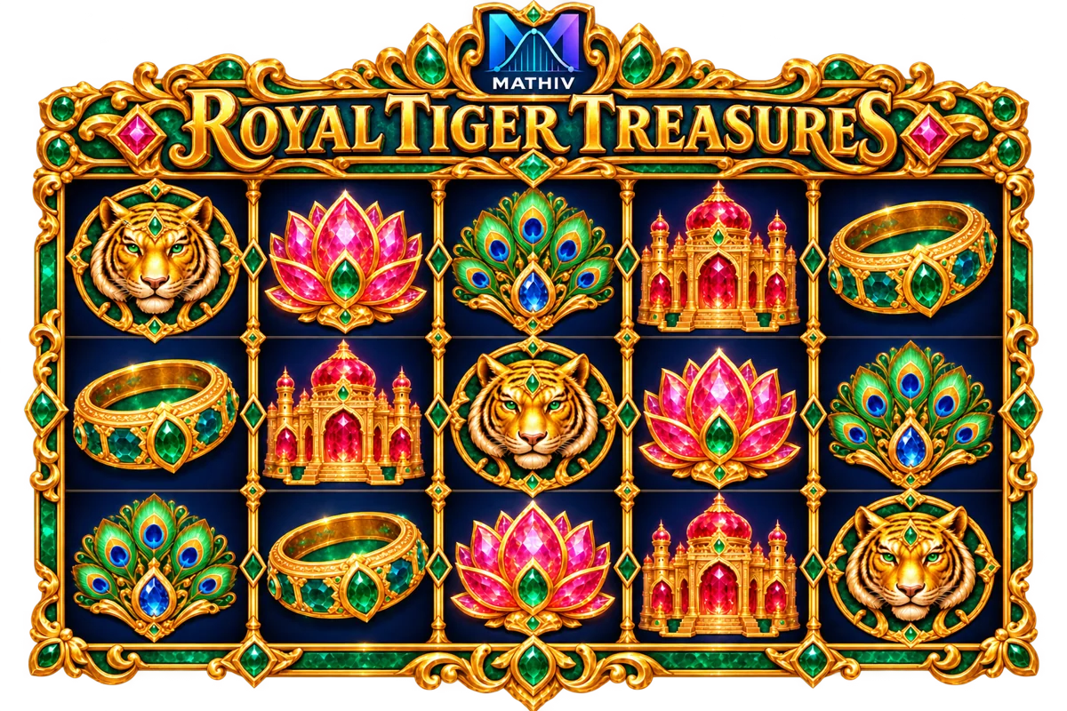 Mathiv: Royal Tiger Treasures five-reel, three-row concept with matching themed symbols